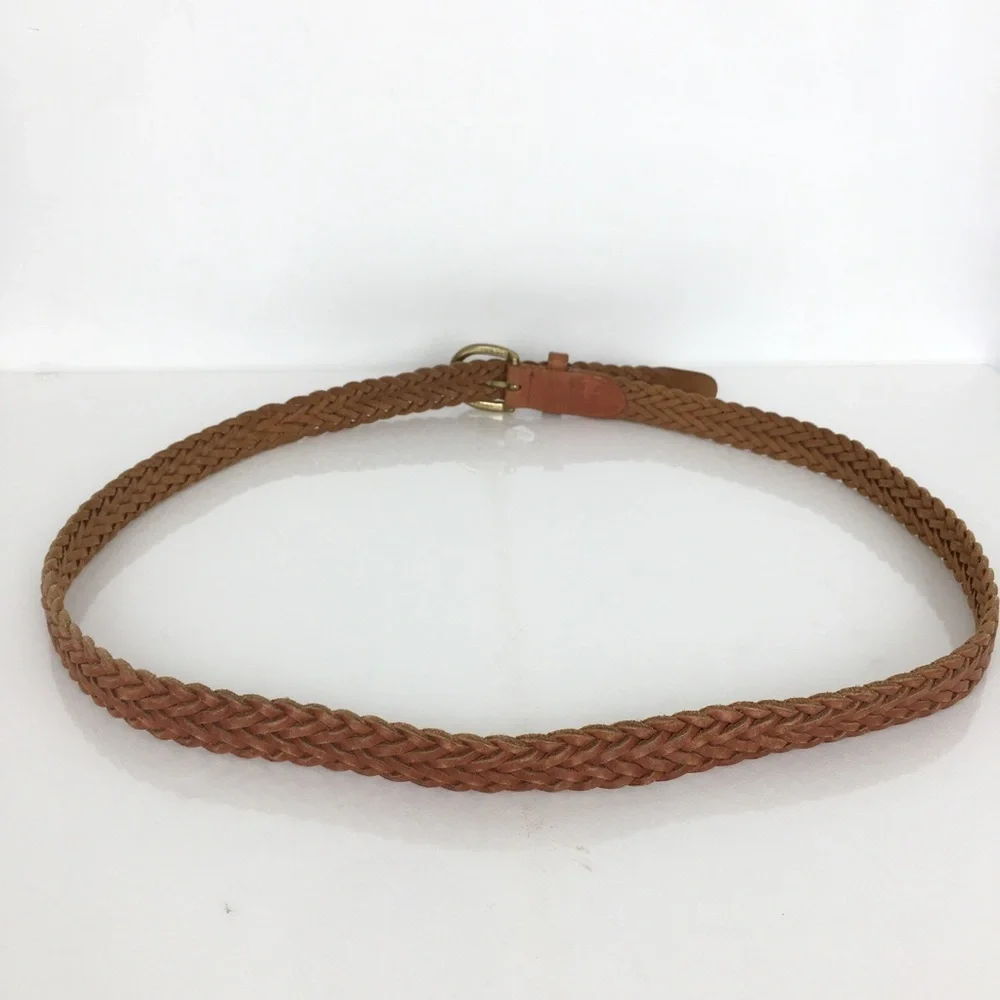 Surrey Women’s Brown Leather Belt Solid Brass Buckle Braided Woven Boho Size M